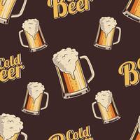 cold beer mug vintage seamless pattern, retro style illustration vector