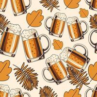 cold beer mug vintage seamless pattern, retro style illustration vector