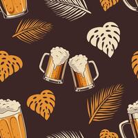 cold beer mug vintage seamless pattern, retro style illustration vector