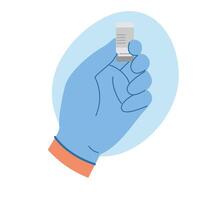 Hand holds ampoule with medicine for injection. Health care concept. Palm with ampoule vector