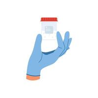 Semen analysis. Plastic container for semen sample. Sperm donation concept. Medical sample in doctor hand vector