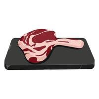 Entercote. Rib eye steak. Raw delicious slice of red meat on stone tray vector