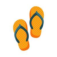 Cartoon funny flip flops with waffel ornament. Beach footwear. Bright slippers vector
