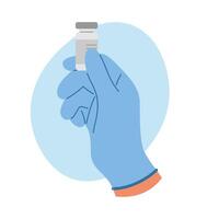 Hand holds ampoule with medicine for injection. Health care concept. Palm with ampoule vector