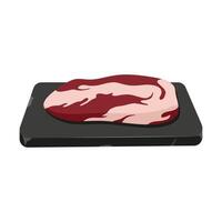 Raw piece of pork on stone tray. Pork tenderloin. Red delicipus meat steak vector