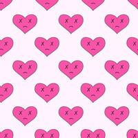Seamless Pattern with hearts of sadness, dead in emo style. Y2k. Pink weird gloomy hearts. Anti Valentine Day. flat illustration. vector