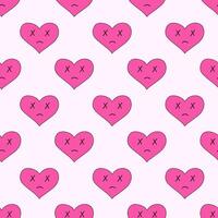 Seamless Pattern with hearts of sadness, dead in emo style. Y2k. Pink weird gloomy hearts. Anti Valentine Day. flat illustration. vector