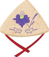 Vietnamese Traditional Bamboo Hat With Flower vector