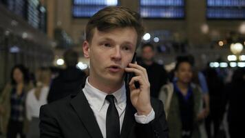 Young Businessman Talking and Chatting on Phone Call in the City video