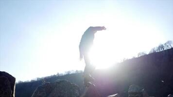 Male Person Walking Over Stone Rocks Overcoming Obstacles and Succeed video