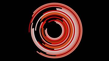 Questo dinamico animazione vetrine vivace rosso e arancia Accenti nel un' circolare e astratto design video