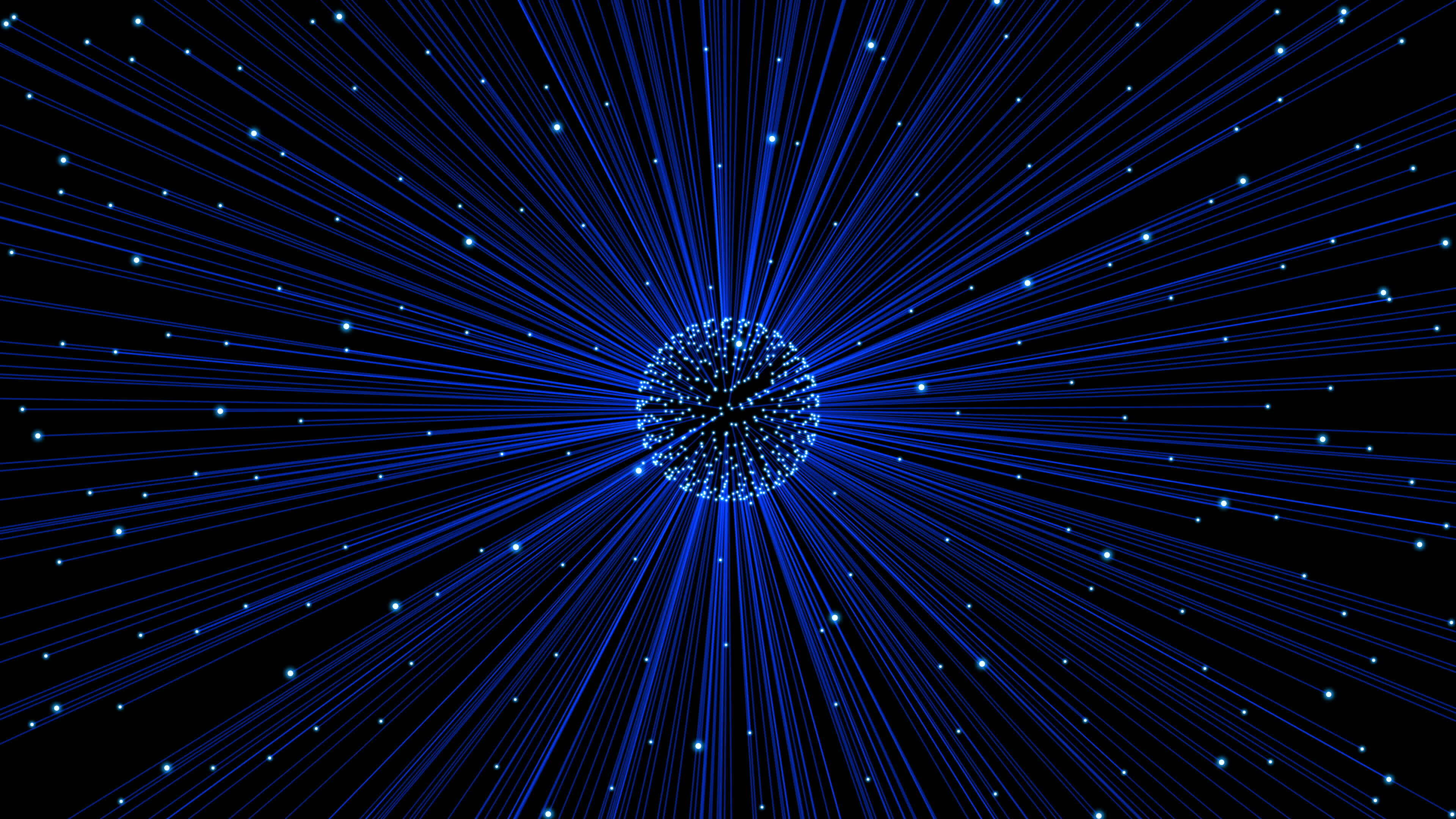 Abstract Digital Sphere with Radiating Blue Lines and Stars against a