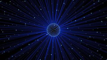 Abstract Digital Sphere with Radiating Blue Lines and Stars against a Black Background video