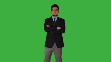 Businessman talking isolated on green screen background video