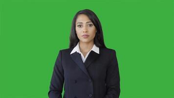 Portrait of Young Woman in Suit Isolated on Green Screen Background video