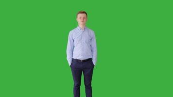 jovem caucasiano homem isolado em verde tela fundo video