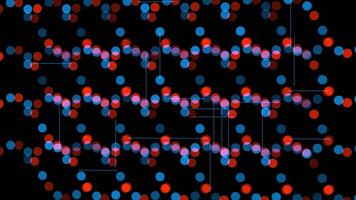 Red and blue dots float on black background in artistic display video