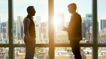 Business Colleagues Chatting Together In The City Having A Conversation video