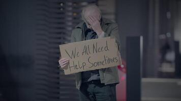 Depressed Unemployed Senior Homeless Beggar Being Poor After Job Loss video