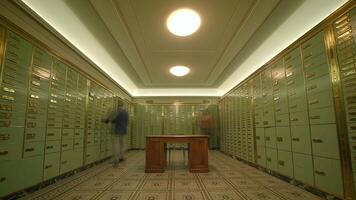 Time Lapse of People Entering Safe Vault Strongroom Inside Bank Building Depositing Cash video