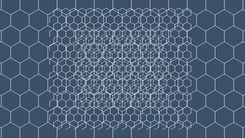 Azure background with a mesh of white hexagons in a symmetrical pattern video