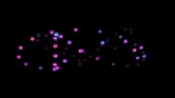 un vibrante representación de flotante número esferas conjunto en contra un pulcro negro fondo video