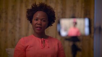 A woman records a , focusing on communication, content creation, and online media technology video