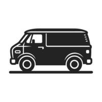 Van linear side view. Black contour linear silhouette. simple flat graphic illustration. Isolate vector