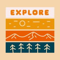 Nature explore the mountain in four part design mono line for t shirt, sticker, background and other vector