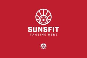 barbell and sun outline logo design for gym and fitness industry vector