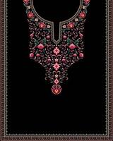 Colorful neck design for Indian embroidery kurti with delicate flowers and vines vector