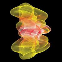 neon abstract wave shape in yellow orange red tones vector