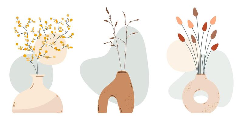 Art collage of dry flowers in a vase boho style