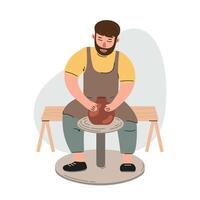 Man character making pot, pottery hand made hobby vector