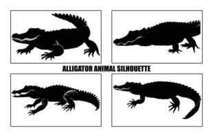 Crocodile and alligator silhouette set, Alligator straight tail silhouette vector