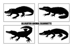 Crocodile and alligator silhouette set, Alligator straight tail silhouette vector