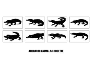 Crocodile and alligator silhouette set, Alligator straight tail silhouette vector