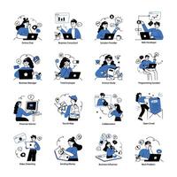 Set of 16 Productivity Doodle Mini Illustrations vector