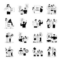 Set of People with Placards Glyph Illustrations vector