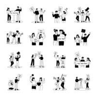 Set of People with Banners Glyph Illustrations vector