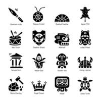 Latest Bundle of Aztec Culture Solid Icons vector