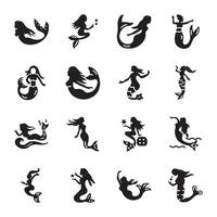 Set of Sea Sirens Glyph Style Icons vector