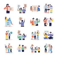 Set of People with Placards Flat Illustrations vector