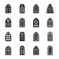 Collection of Mosque and Chapel Windows Glyph Icons vector