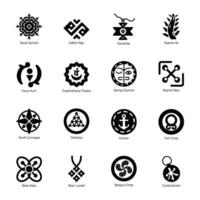 Bundle of Spiritual Ancient Signs Solid Icons vector