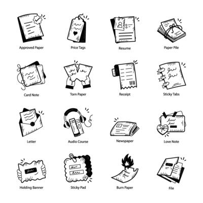 Modern Bundle of Sticky Notes Scribbles Doodle Icons