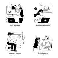 Website Developers and Designers Doodle Mini Illustrations vector