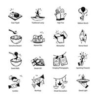 Set of Diwali Food and Decor Doodle Icons vector