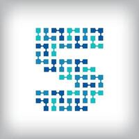 Networking connection number 5 logo. Creative communication blue tone graphics. Media, digital and technology company. vector