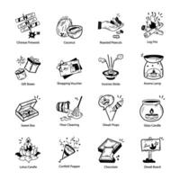 Modern Collection of Diwali Preparations Doodle Icons vector